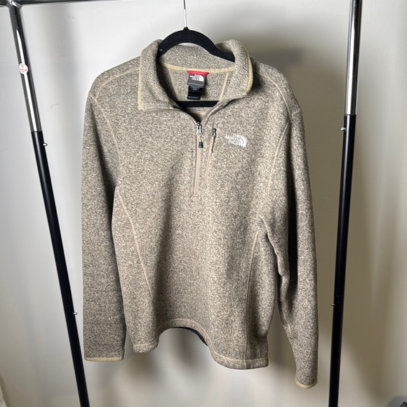 Men's The North Face Quarter Zip Pullover Sweatshirt Heather Tan Size Large - Picture 1 of 7